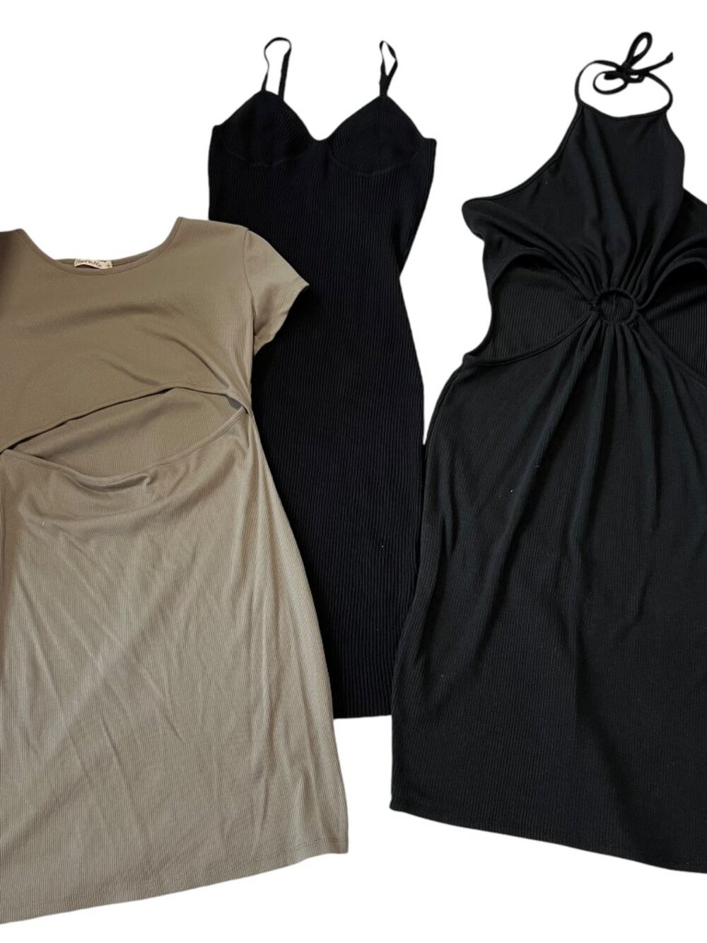 Dress bundle Bodycon ribbed black olive green juniors large halter cut outs
